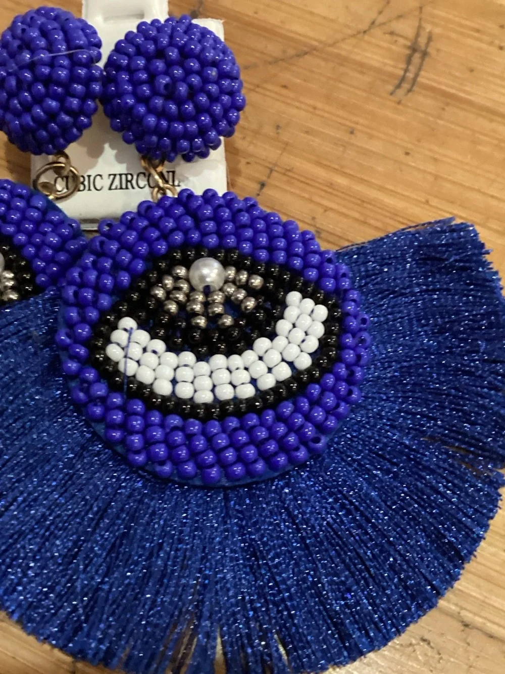 Kids Beaded Evil Eye Fringe‎ Earrings — Royal Blue